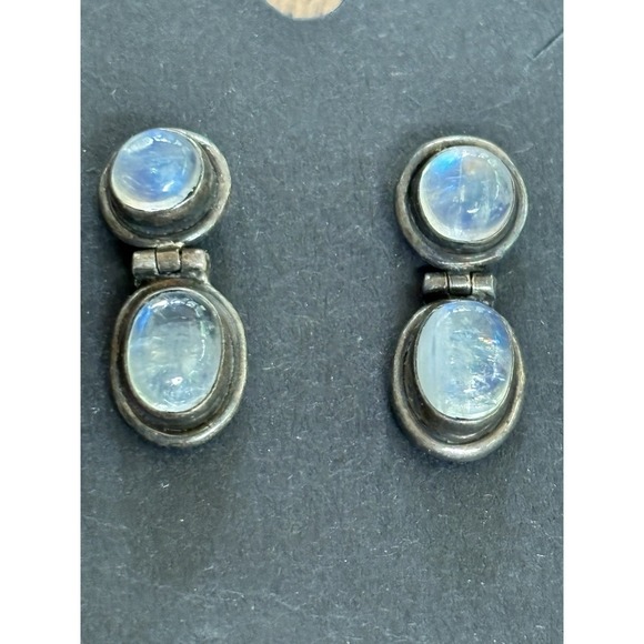 The Unbranded Brand Jewelry - Vintage 925 Sterling Silver Rainbow Moonstone Drop Earrings Blue Flash